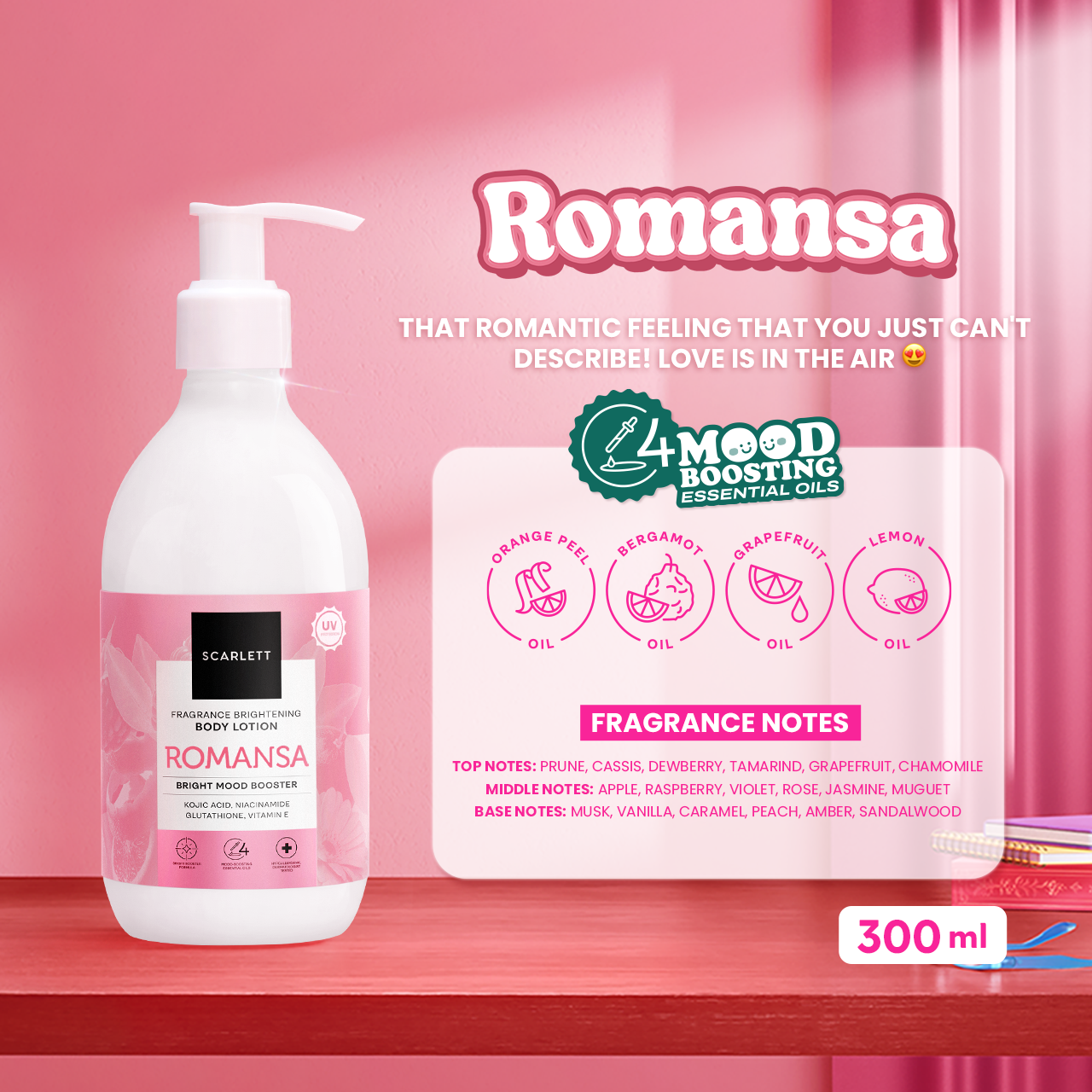 Scarlett New! Fragrance Brightening Body Lotion Bright Mood Booster Romansa